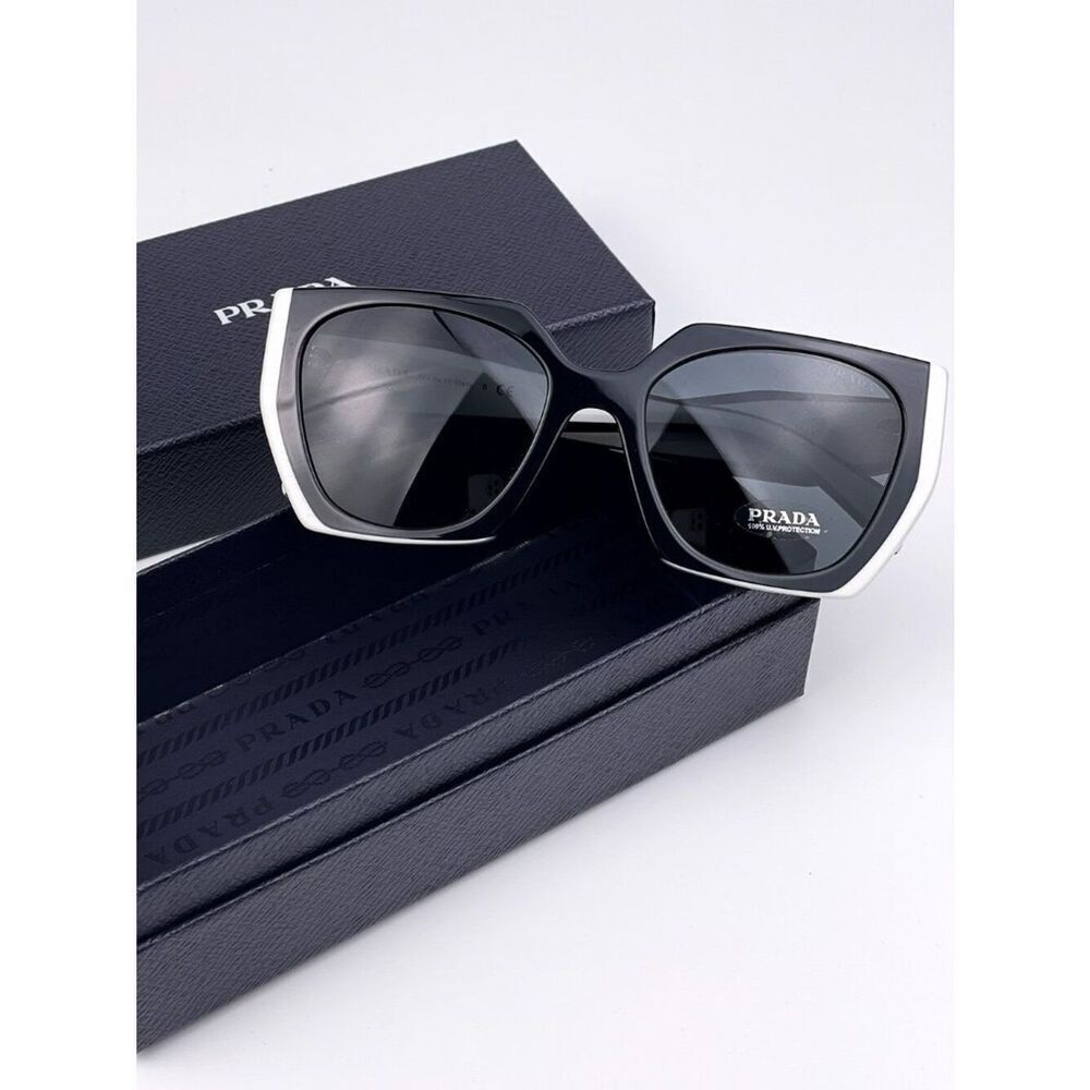 NEW Prada  PR15WS 09Q5S0 Black White Dark Gray Square Women Sunglasses